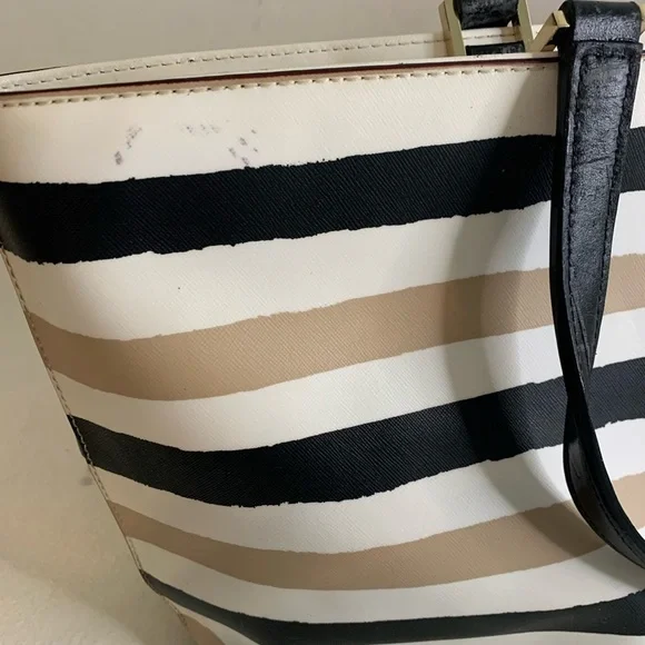 Kate Spade Jules Grant Street Tote Grainy Vinyl Striped PreOwned Slight Wear - Picture 5 of 14